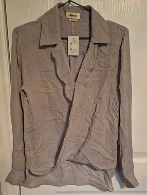 L'AGENCE Pale Gray Silk Wrap Blouse